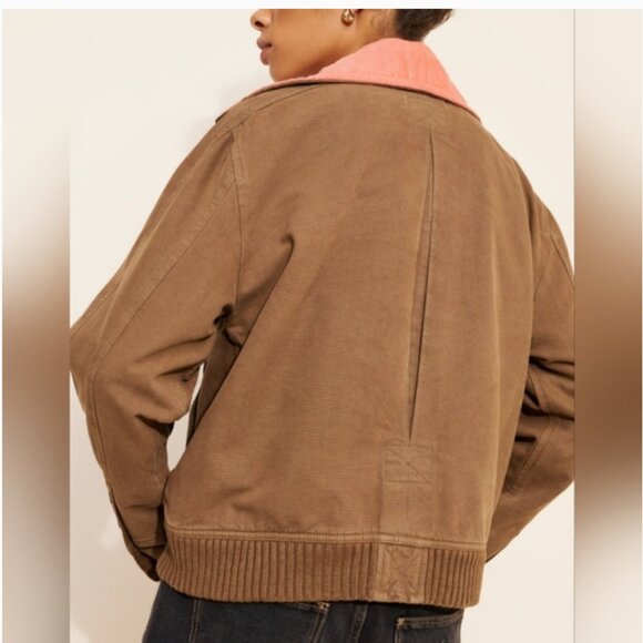 Free People Harley Utility Relaxed Slouchy Oversized Denim Bomber Jacket size L - Picture 3 of 9